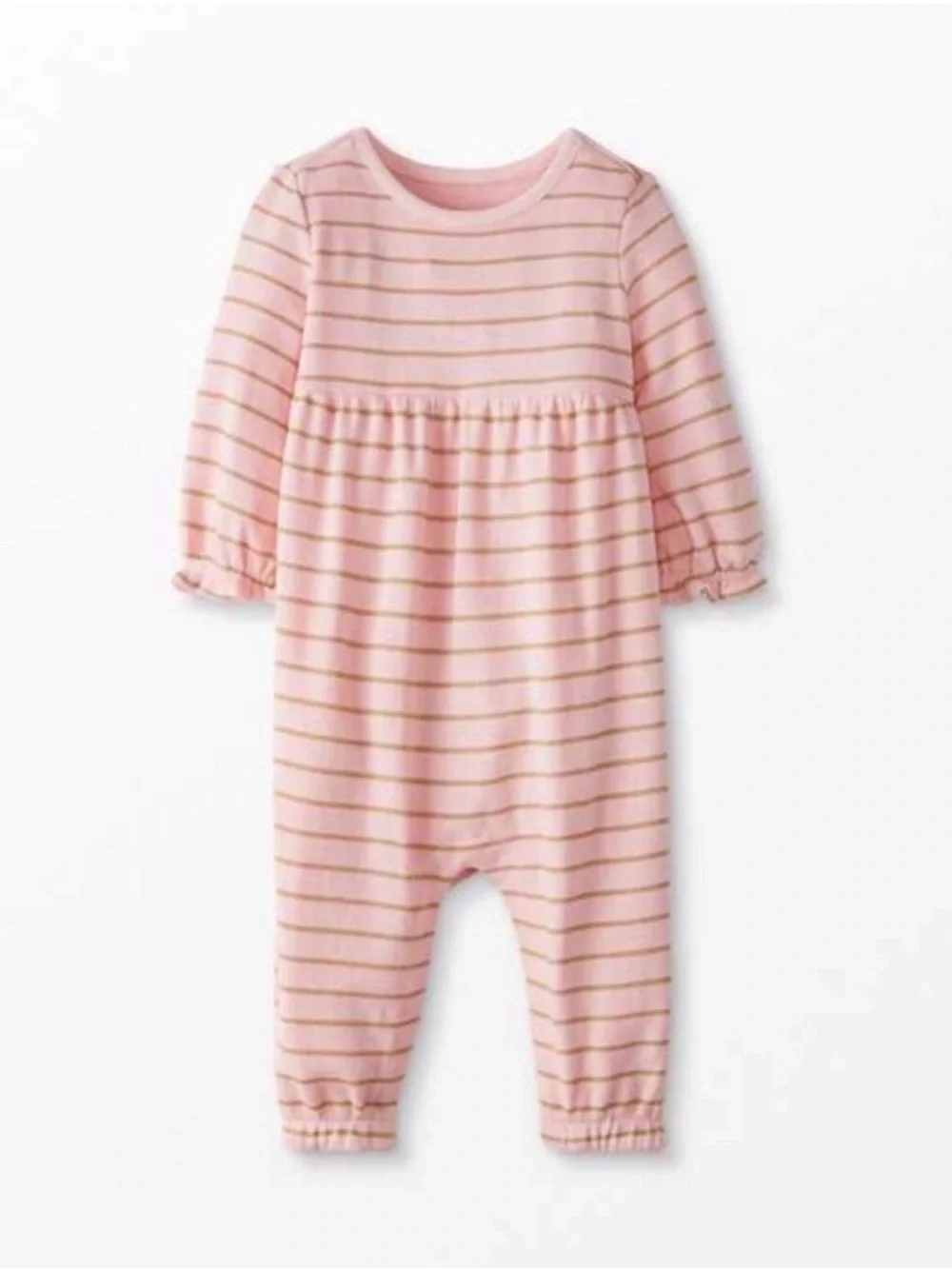 Hanna Andersson Pink and Gold Sparkle Stripe Long-Sleeve Romper